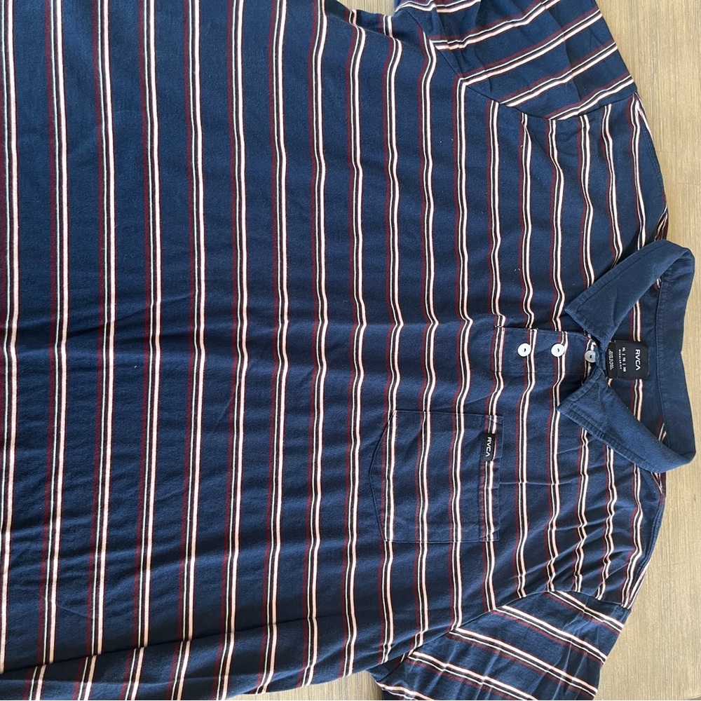 RVCA Blue and White Striped Polo Shirt